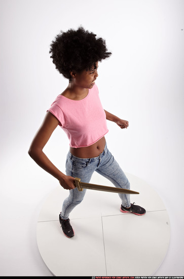 Woman Adult Athletic Black Fighting with sword Standing poses Casual