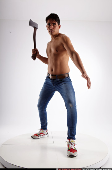 Man Young Athletic Fighting with sword Standing poses Pants Latino