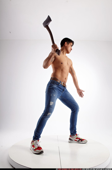 Man Young Athletic Fighting with sword Standing poses Pants Latino