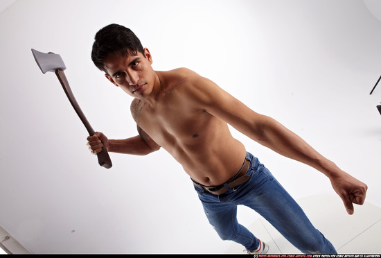 Man Young Athletic Fighting with sword Standing poses Pants Latino