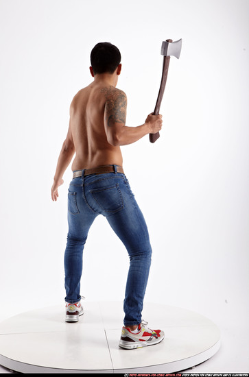 Man Young Athletic Fighting with sword Standing poses Pants Latino