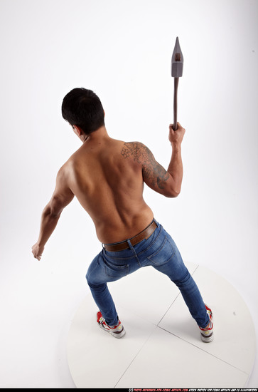 Man Young Athletic Fighting with sword Standing poses Pants Latino