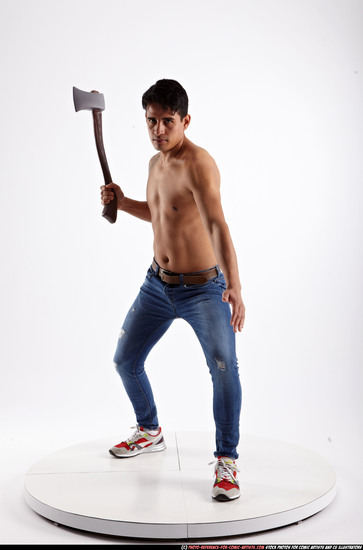 Man Young Athletic Fighting with sword Standing poses Pants Latino