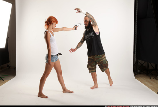 Man & Woman Adult Athletic White Fighting with gun Standing poses Sportswear