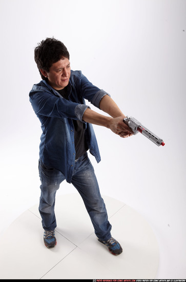 Man Adult Athletic Fighting with gun Standing poses Casual Asian