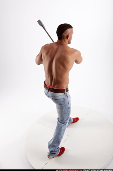 Man Adult Muscular White Fighting with sword Standing poses Pants