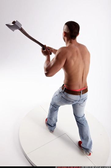 Man Adult Muscular White Fighting with sword Standing poses Pants