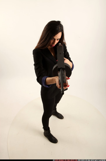 Woman Young Athletic White Fighting with submachine gun Standing poses Business