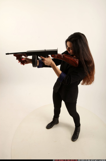 Woman Young Athletic White Fighting with submachine gun Standing poses Business