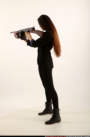 Woman Young Athletic White Fighting with submachine gun Standing poses Business