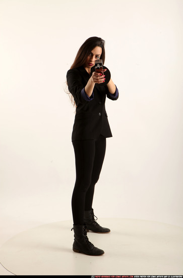 Woman Young Athletic White Fighting with submachine gun Standing poses Business