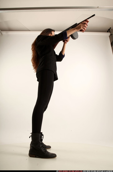 Woman Young Athletic White Fighting with submachine gun Standing poses Business