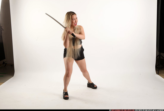 Woman Young Average Fighting with sword Standing poses Casual Asian