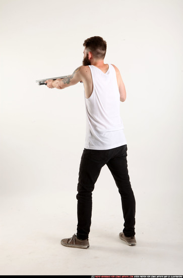 Man Adult Athletic White Standing poses Casual Fighting with shotgun