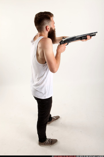 Man Adult Athletic White Standing poses Casual Fighting with shotgun