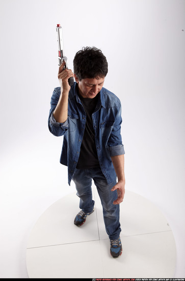 Man Adult Athletic Fighting with gun Standing poses Casual Asian