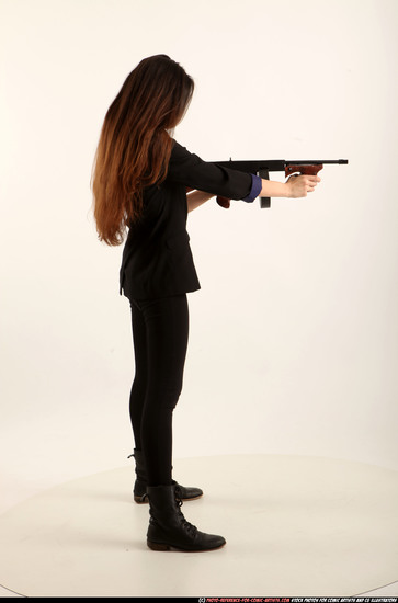 Woman Young Athletic White Fighting with submachine gun Standing poses Business