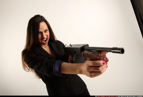 Woman Young Athletic White Fighting with submachine gun Standing poses Business