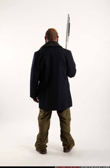 Man Adult Athletic White Standing poses Coat Fighting with shotgun