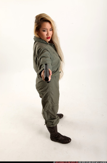 Woman Young Average Fighting with gun Standing poses Army Asian