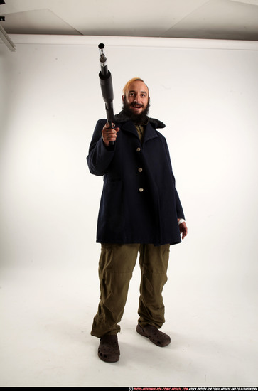 Man Adult Athletic White Standing poses Casual Fighting with shotgun