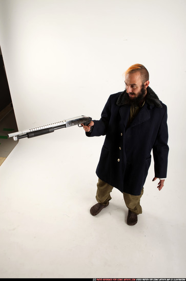 Man Adult Athletic White Standing poses Casual Fighting with shotgun