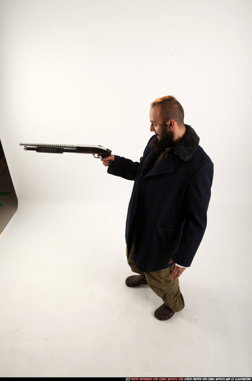 Man Adult Athletic White Standing poses Casual Fighting with shotgun