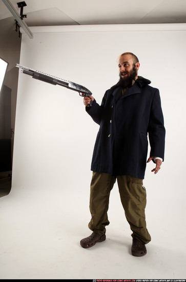 Man Adult Athletic White Standing poses Casual Fighting with shotgun