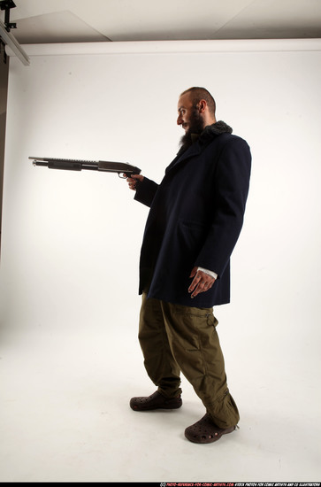 Man Adult Athletic White Standing poses Casual Fighting with shotgun