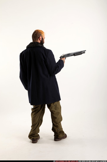 Man Adult Athletic White Standing poses Casual Fighting with shotgun