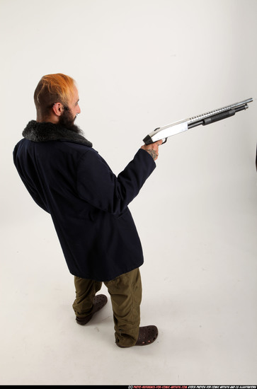 Man Adult Athletic White Standing poses Casual Fighting with shotgun