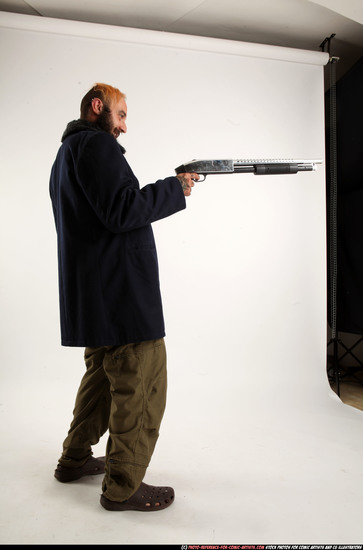 Man Adult Athletic White Standing poses Casual Fighting with shotgun