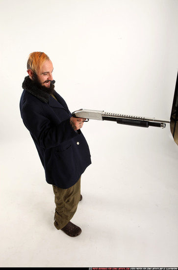 Man Adult Athletic White Standing poses Casual Fighting with shotgun