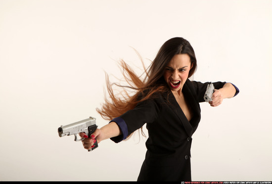 Woman Young Athletic White Fighting with gun Standing poses Casual