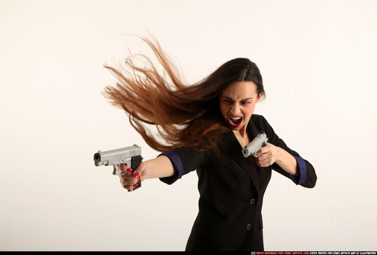 Woman Young Athletic White Fighting with gun Standing poses Casual