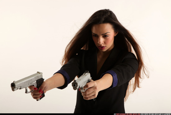 Woman Young Athletic White Fighting with gun Standing poses Casual