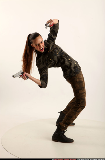 Woman Young Athletic White Fighting with gun Standing poses Army