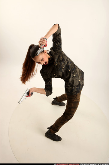 Woman Young Athletic White Fighting with gun Standing poses Army