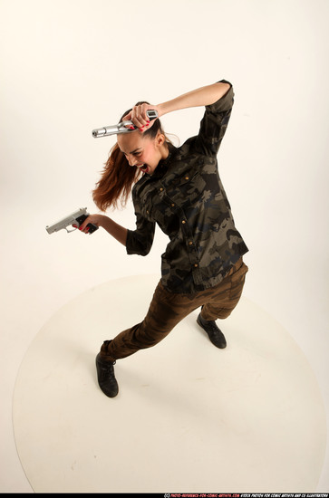 Woman Young Athletic White Fighting with gun Standing poses Army