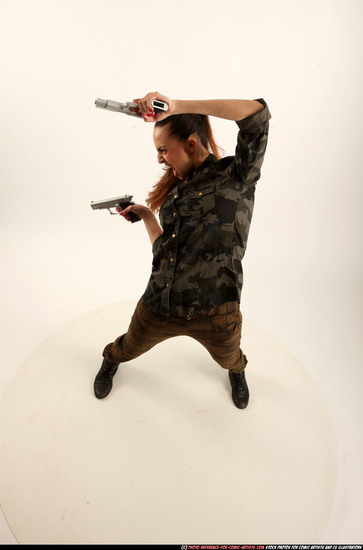 Woman Young Athletic White Fighting with gun Standing poses Army