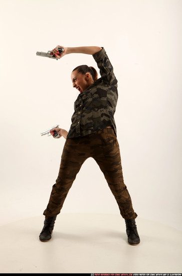 Woman Young Athletic White Fighting with gun Standing poses Army