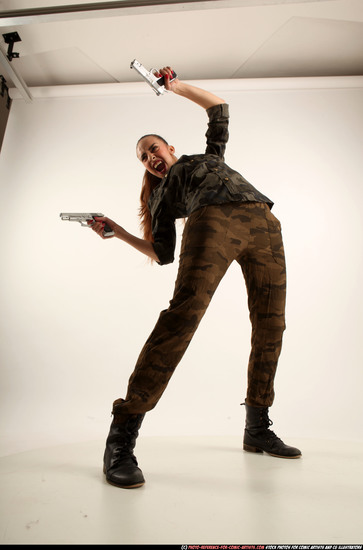 Woman Young Athletic White Fighting with gun Standing poses Army