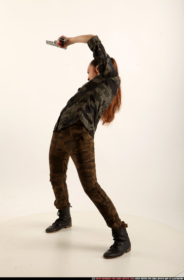 Woman Young Athletic White Fighting with gun Standing poses Army