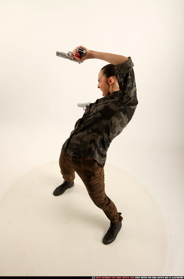 Woman Young Athletic White Fighting with gun Standing poses Army