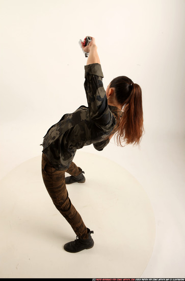 Woman Young Athletic White Fighting with gun Standing poses Army