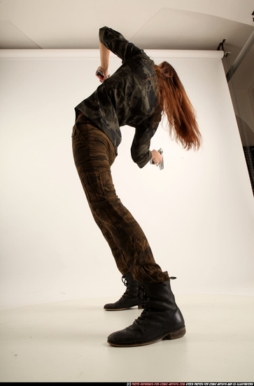 Woman Young Athletic White Fighting with gun Standing poses Army