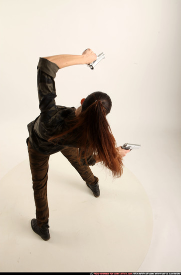 Woman Young Athletic White Fighting with gun Standing poses Army