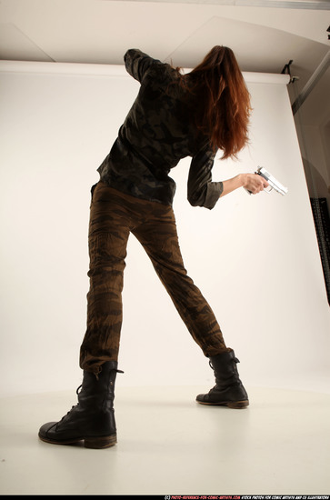 Woman Young Athletic White Fighting with gun Standing poses Army