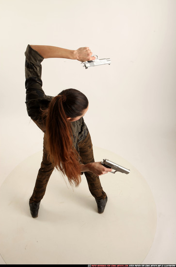 Woman Young Athletic White Fighting with gun Standing poses Army