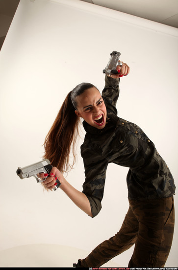 Woman Young Athletic White Fighting with gun Standing poses Army